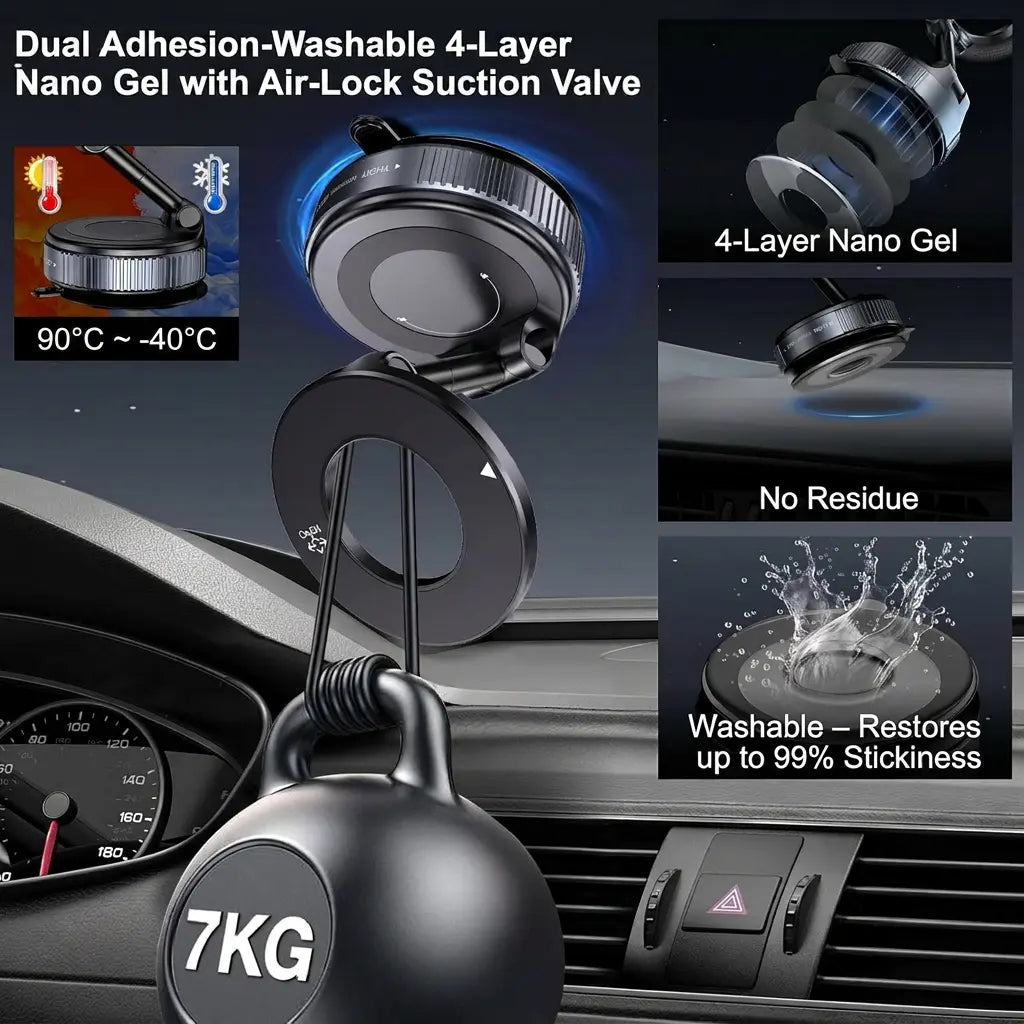 Guccqueen 2.0 Foldable Magnetic Car Phone Mount - 20 N52 Magnets, Vacuum Suction Cup with Heat-Resistant Nano-Adhesive Base for Magsafe Phones