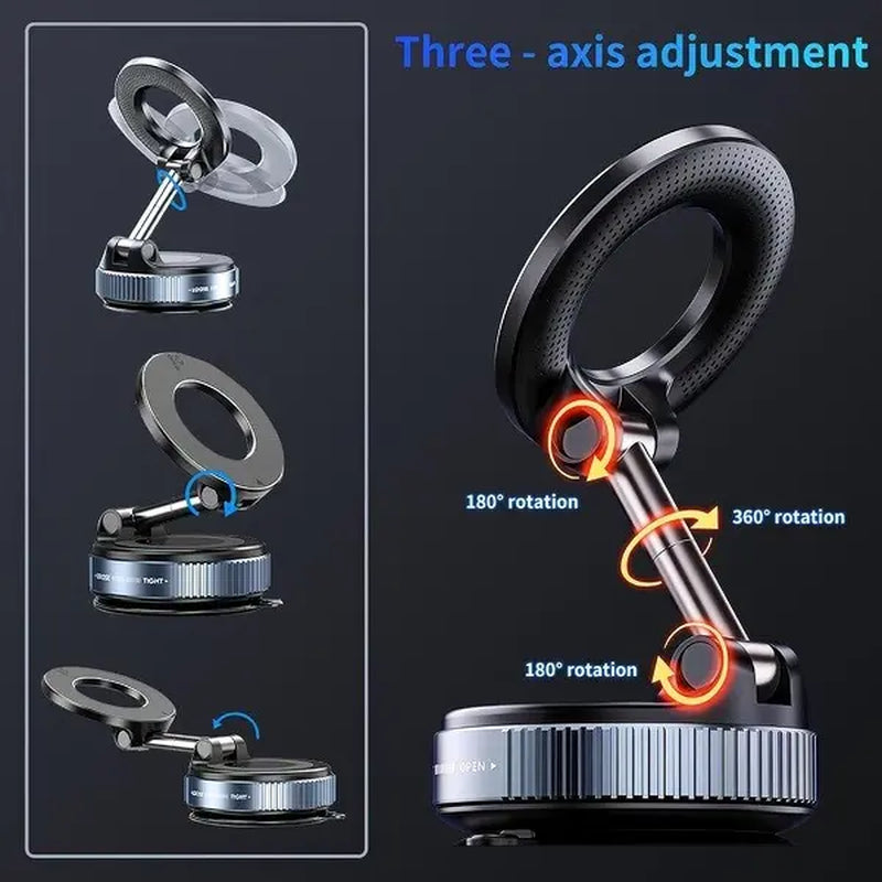 Guccqueen 2.0 Foldable Magnetic Car Phone Mount - 20 N52 Magnets, Vacuum Suction Cup with Heat-Resistant Nano-Adhesive Base for Magsafe Phones