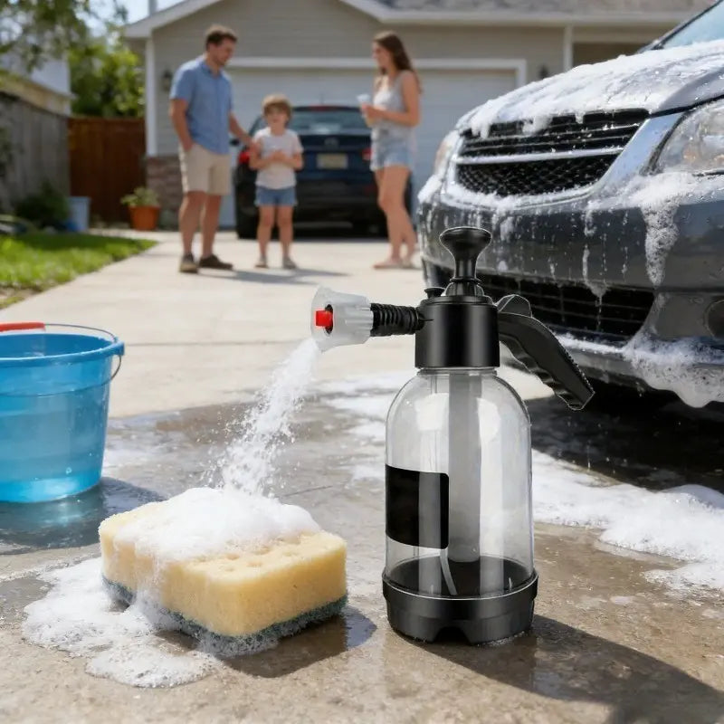 New 2L Multipurpose Manual Foam Sprayer Car Wash Cleaner with Adjustable Nozzle, Thickened Pull Rod, Portable Pressure Foam Cannon for Car, Home, Garden Use