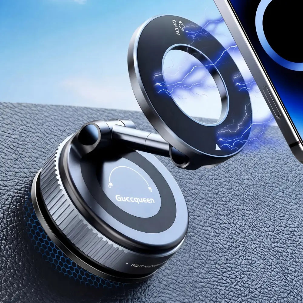 Guccqueen 2.0 Foldable Magnetic Car Phone Mount - 20 N52 Magnets, Vacuum Suction Cup with Heat-Resistant Nano-Adhesive Base for Magsafe Phones