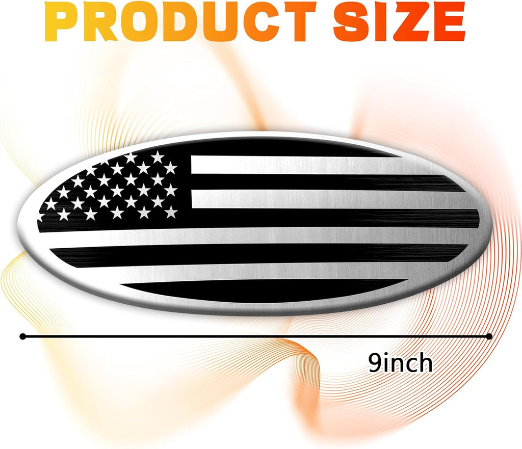 Ford F150 F250 F350 Silver American Flag Tailgate Emblem - 9 Inch Aluminum Oval Overlay Decal for Front Grill and Rear Tailgate