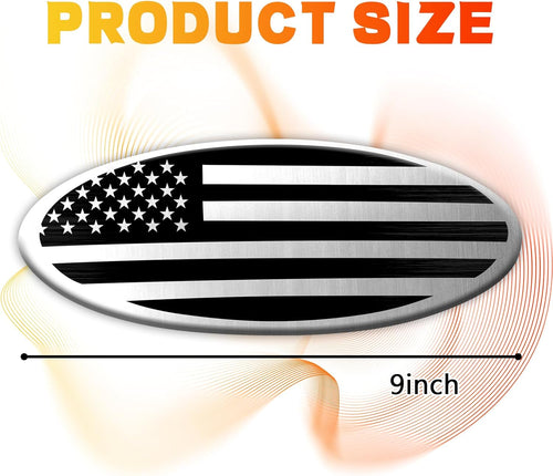 Ford F150 F250 F350 Silver American Flag Tailgate Emblem - 9 Inch Aluminum Oval Overlay Decal for Front Grill and Rear Tailgate