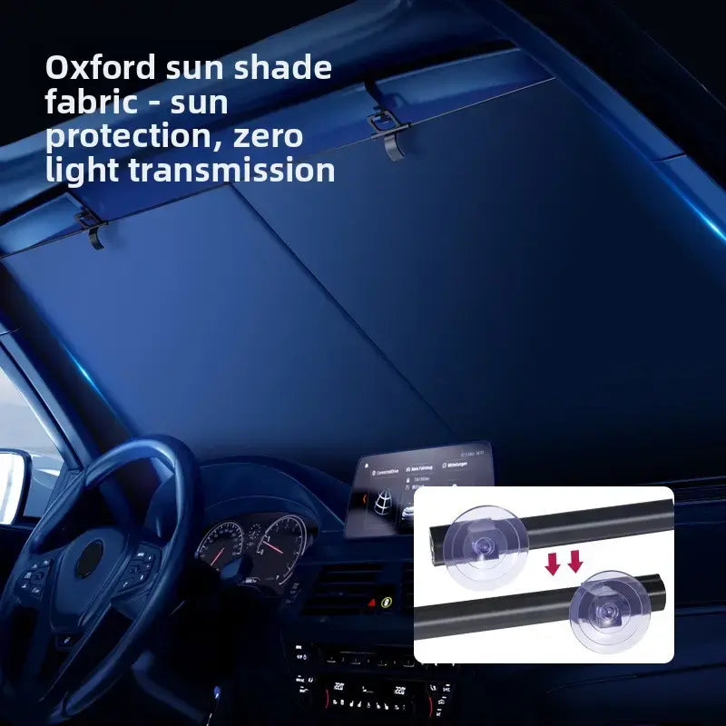 Automatic Retractable Car Sunshade, Windshield Sun Shade for UV & Heat Blocker, 47-53 Inch Adjustable, Foldable Sun Visor for All Season, Car Privacy Shades, Automotive Accessories Exterior