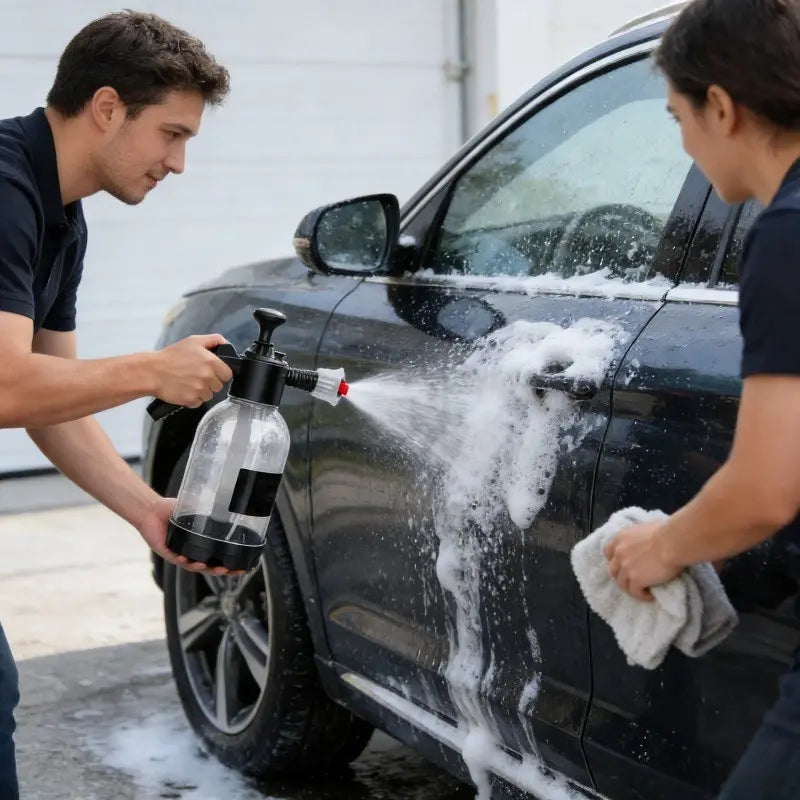 New 2L Multipurpose Manual Foam Sprayer Car Wash Cleaner with Adjustable Nozzle, Thickened Pull Rod, Portable Pressure Foam Cannon for Car, Home, Garden Use