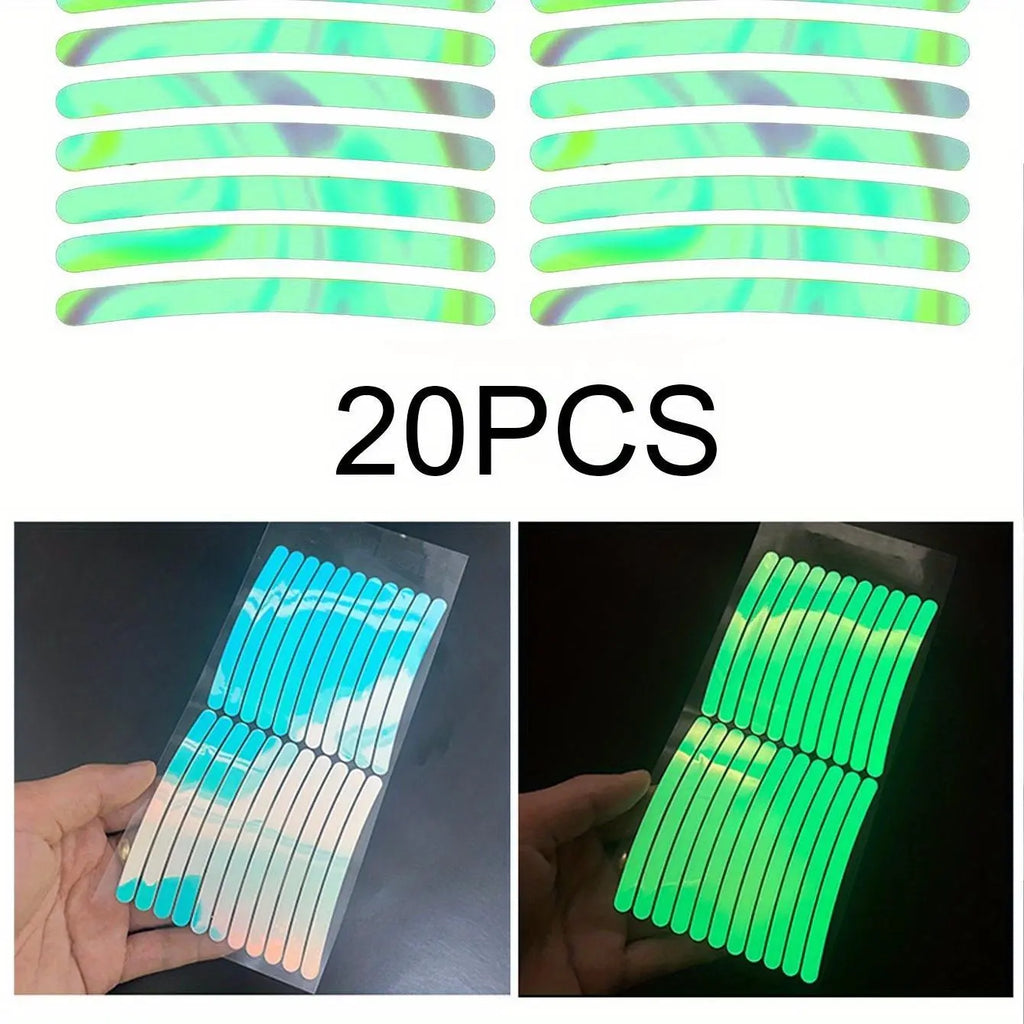 20 Colored Reflective Strips, Self-Adhesive Stickers, Suitable for Car and Motorcycle Wheels