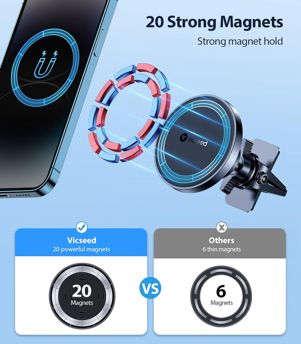 MagSafe Car Mount with Enhanced Magnetic Power - 360-Degree Adjustable Magnetic Phone Holder for iPhone 17 Pro Max, 16, 15, 14, 13, 12, Plus, and Mini