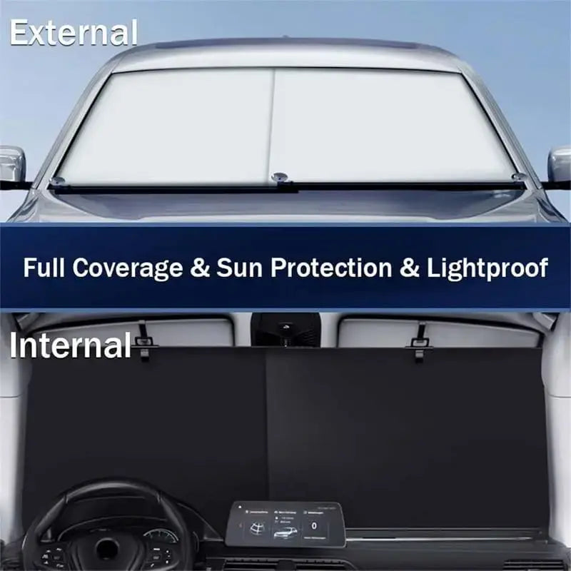 Automatic Retractable Car Sunshade, Windshield Sun Shade for UV & Heat Blocker, 47-53 Inch Adjustable, Foldable Sun Visor for All Season, Car Privacy Shades, Automotive Accessories Exterior