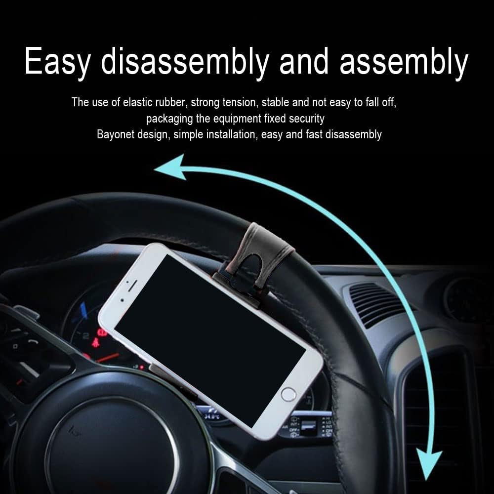 Adjustable Car Phone Cradle - Universal Mobile Phone Mount for Steering Wheel, Hands-Free Automobile Cell Phone Holder (Black)