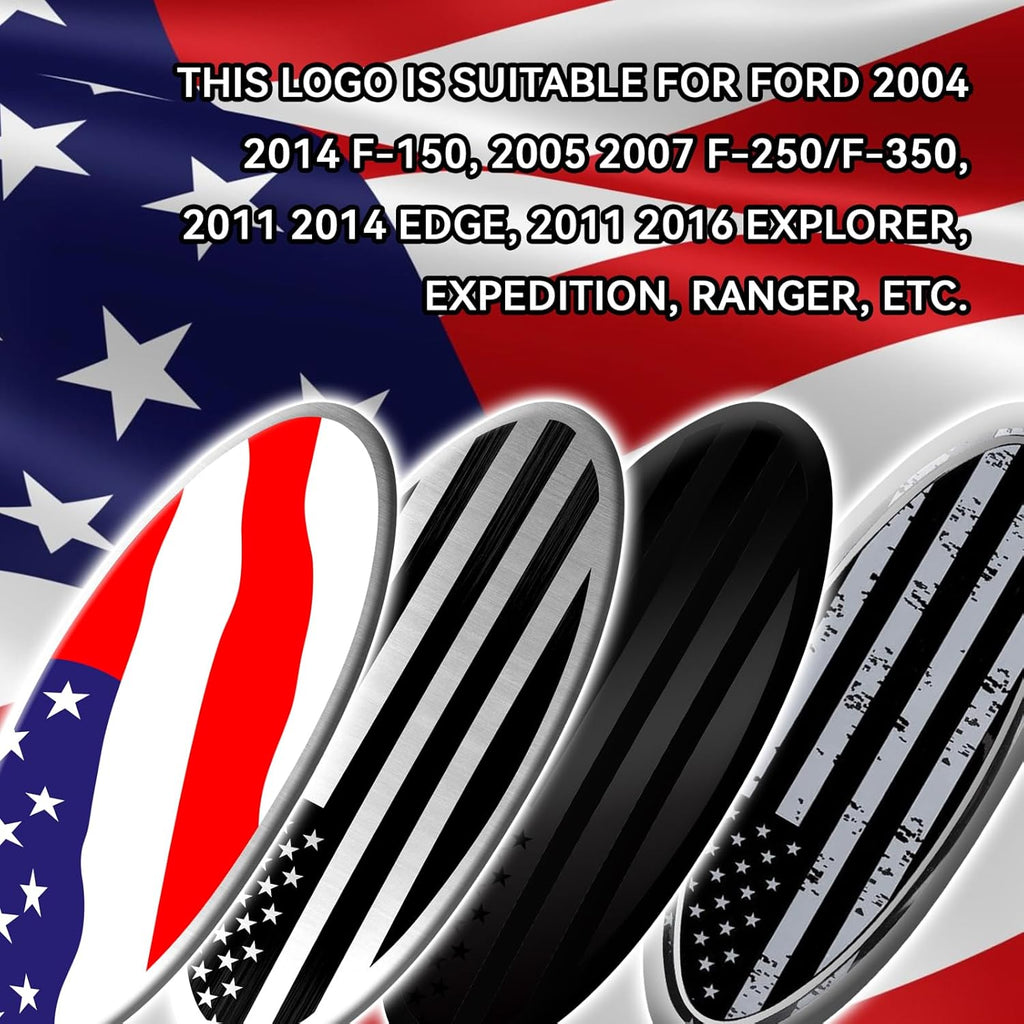 Ford F150 F250 F350 Silver American Flag Tailgate Emblem - 9 Inch Aluminum Oval Overlay Decal for Front Grill and Rear Tailgate