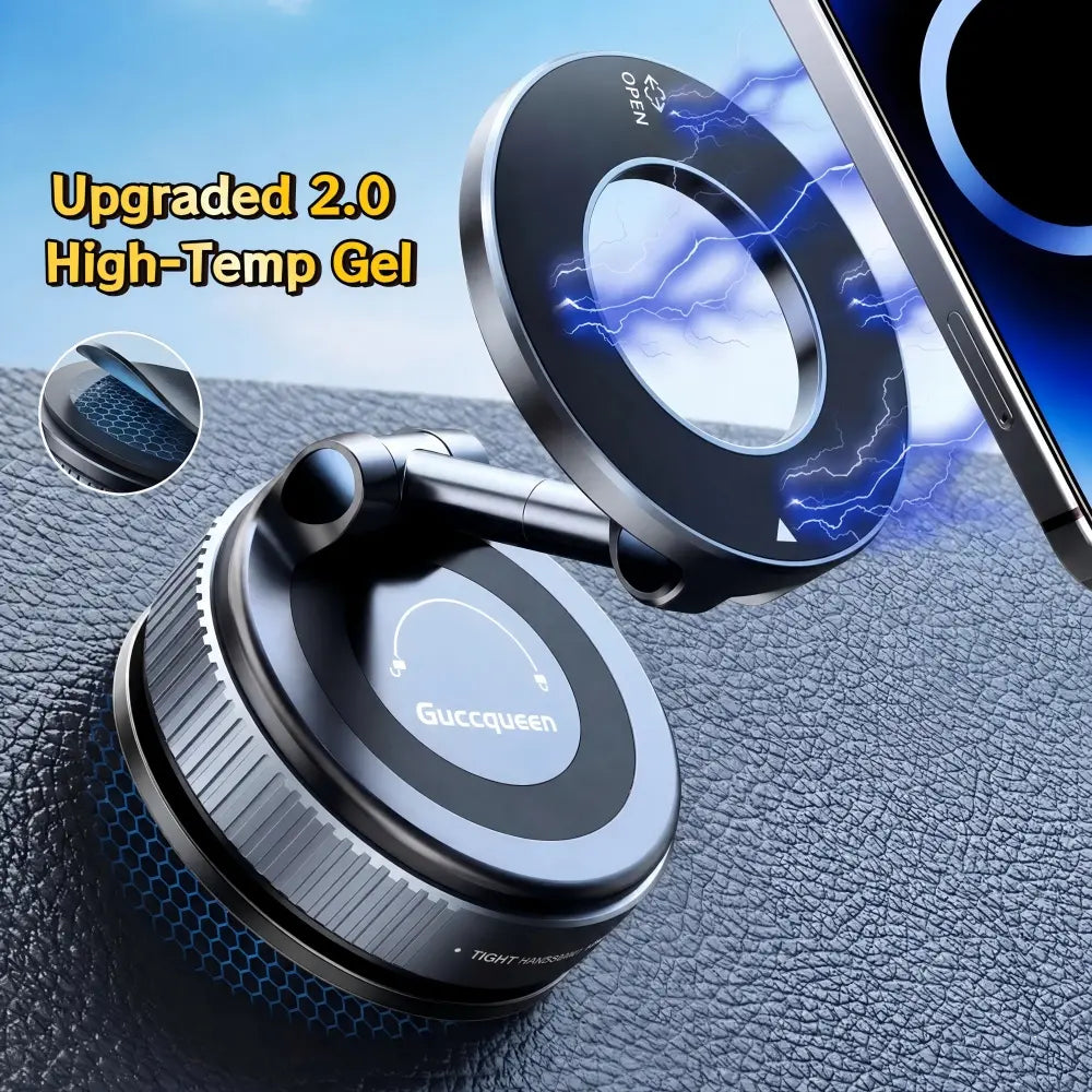 Guccqueen 2.0 Foldable Magnetic Car Phone Mount - 20 N52 Magnets, Vacuum Suction Cup with Heat-Resistant Nano-Adhesive Base for Magsafe Phones