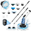 Cordless Electric Spin Scrubber with 8 Attachments and Extended Handle for Efficient Bathroom and Kitchen Cleaning, White
