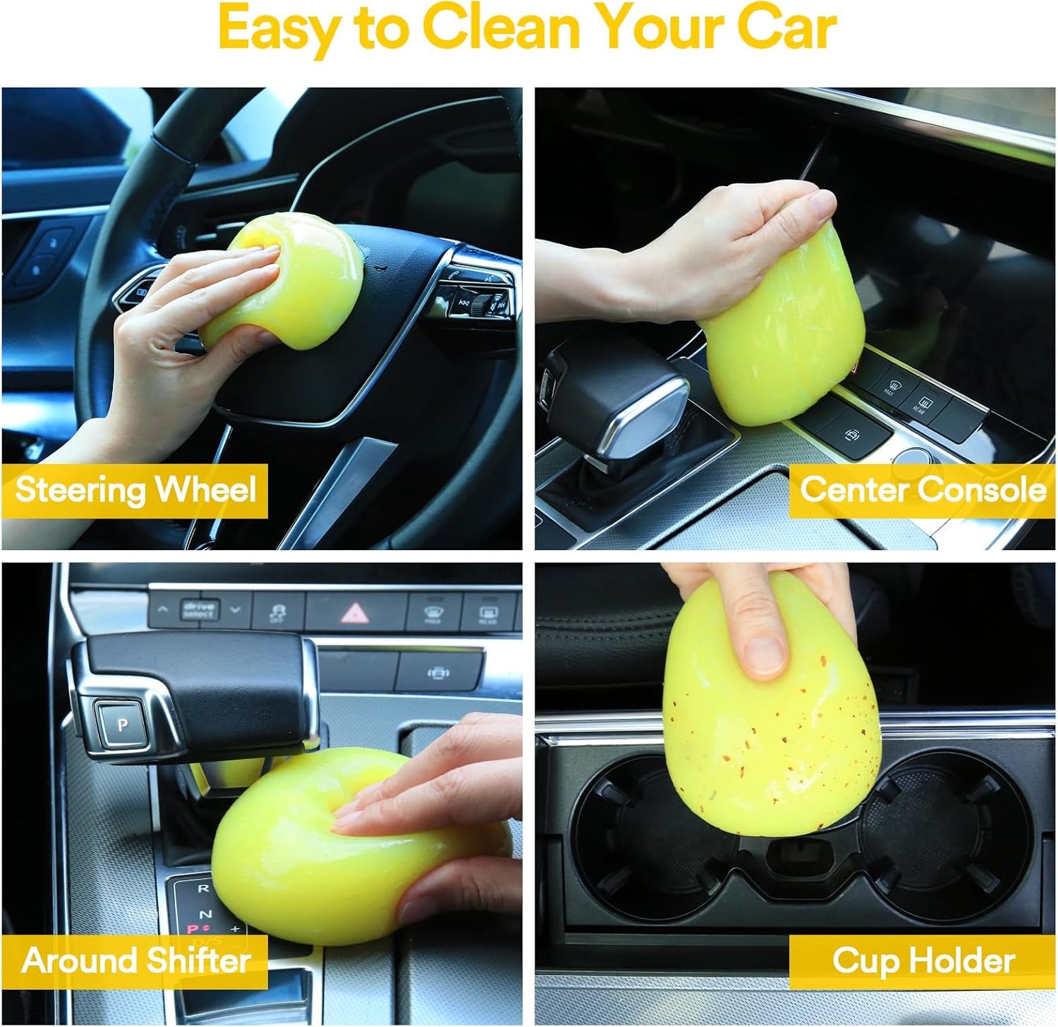 Professional Car Cleaning Gel Detailing Kit - Reusable Auto Cleaning Putty and Dust Remover Supplies - Ideal Gift for Men and Women - Yellow