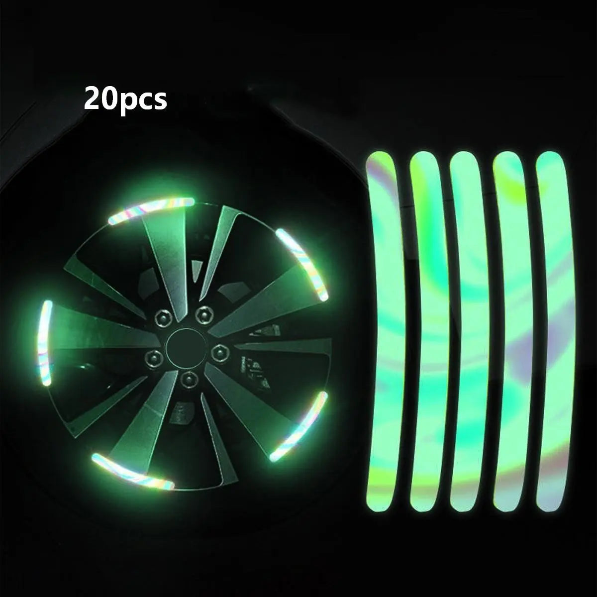 20 Colored Reflective Strips, Self-Adhesive Stickers, Suitable for Car and Motorcycle Wheels